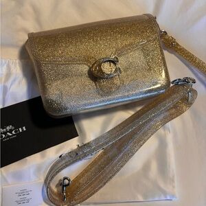 Coach Ch748 Jelly Tabby Gold Glitter 2way Bag Model Pvc Clear Charm